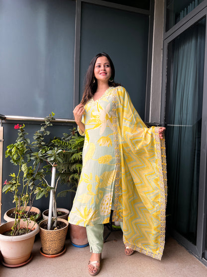 YELLOW PRINTED PREMIUM SUIT SET