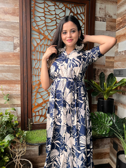 BLUE COTTON MIDI DRESS