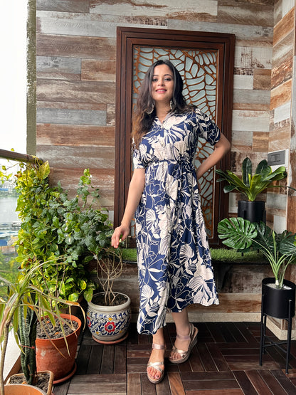 BLUE COTTON MIDI DRESS