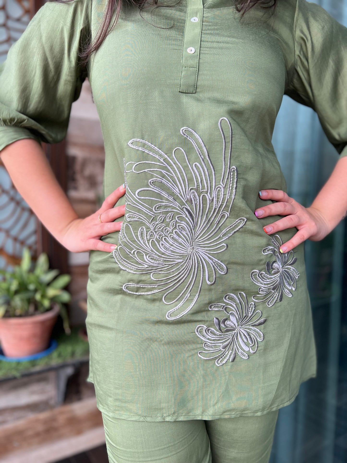 ANSH COTTON GREEN BLOSSOM COORD SET