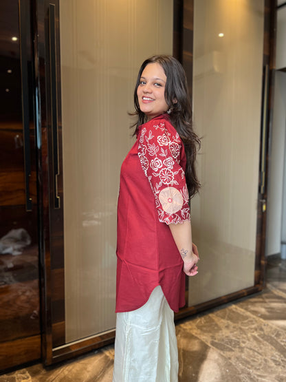 Red Embroidered Shirt Dress