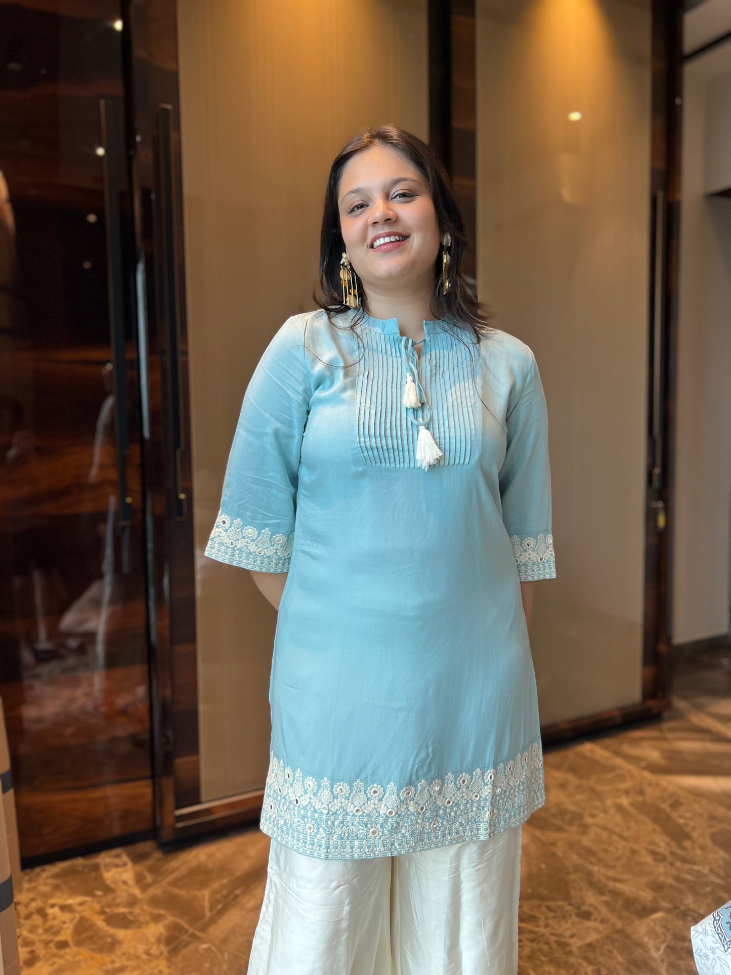 BLUE EMBROIDERED DRESS