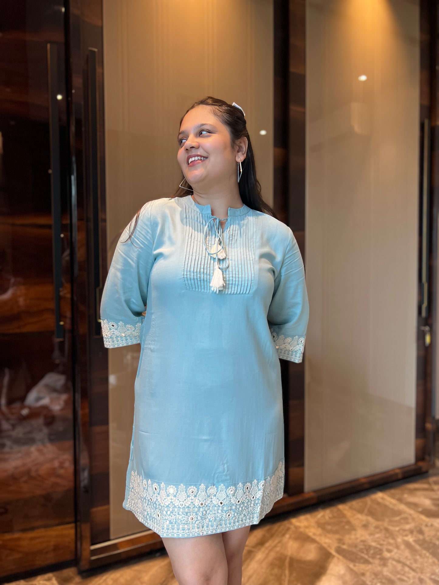 BLUE EMBROIDERED DRESS