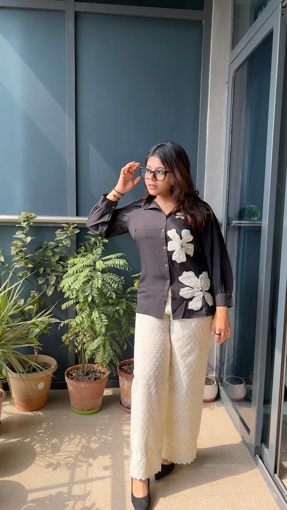 BLACK SHIRT WITH CHICKEN KARI PANTS - House of Ansh