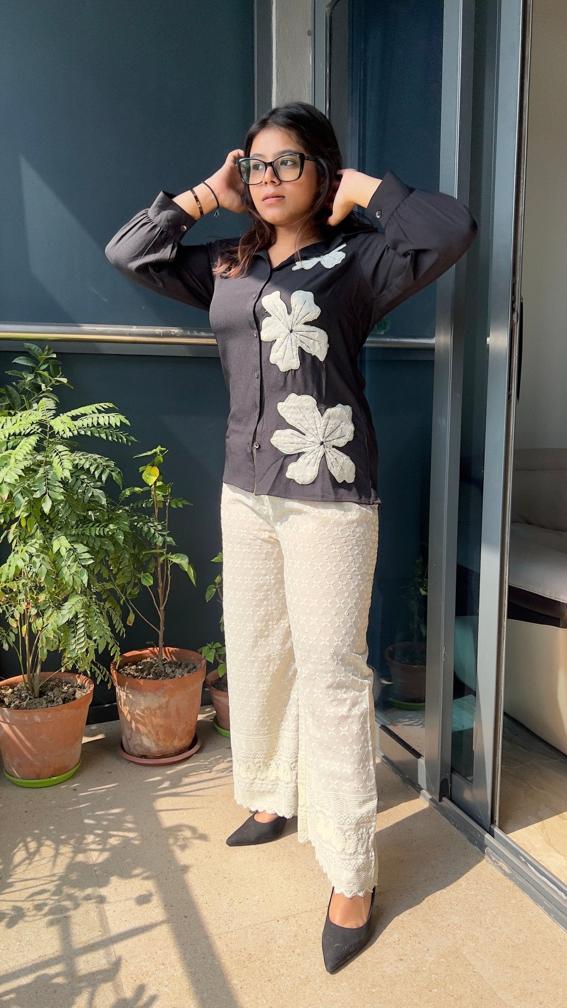 BLACK SHIRT WITH CHICKEN KARI PANTS - House of Ansh