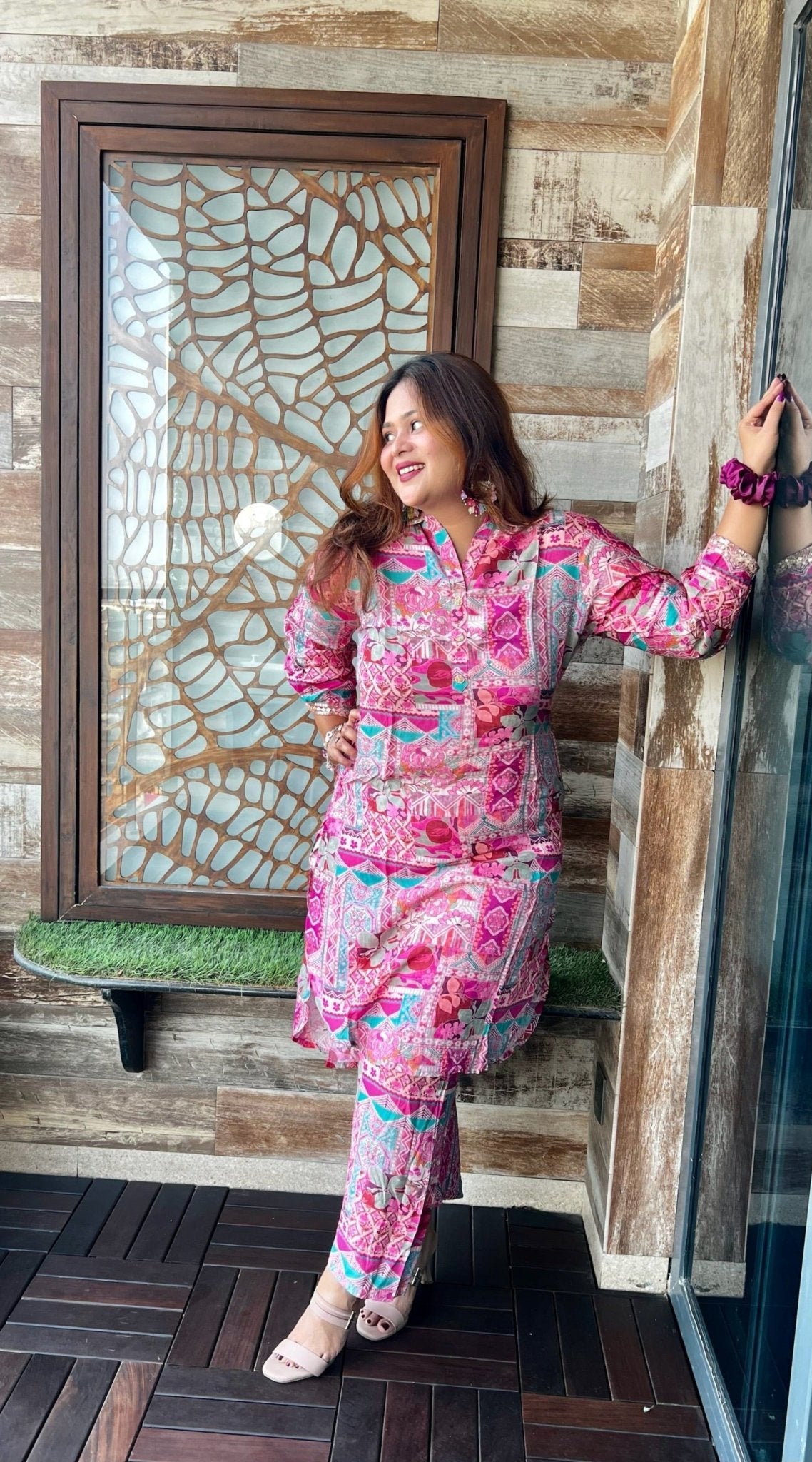 PINK PRINTED MUSLIN CO-ORD SET - House of Ansh